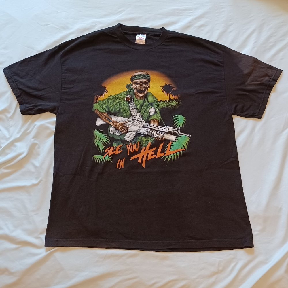 Vintage Y2K Tennessee River See You in Hell War Skeleton Black T-Shirt Adult XL